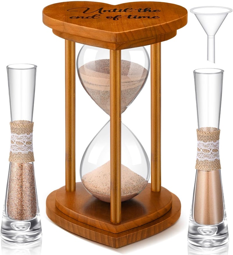 Anglechic Unity Sand for Wedding Ceremony Set Include Wooden Unity Hour Glass 2 Vase 2 Bag Sand 1 Funnel for Wedding Engagement Anniversary Table Decorations(Brown,Farmhouse) - Image 1